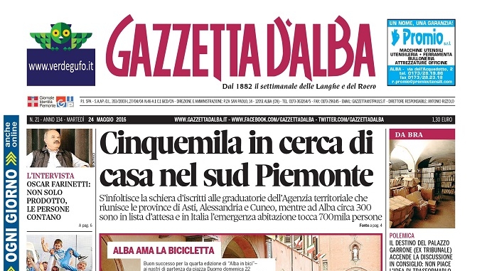 La copertina di Gazzetta d’Alba del 10 maggio 2016