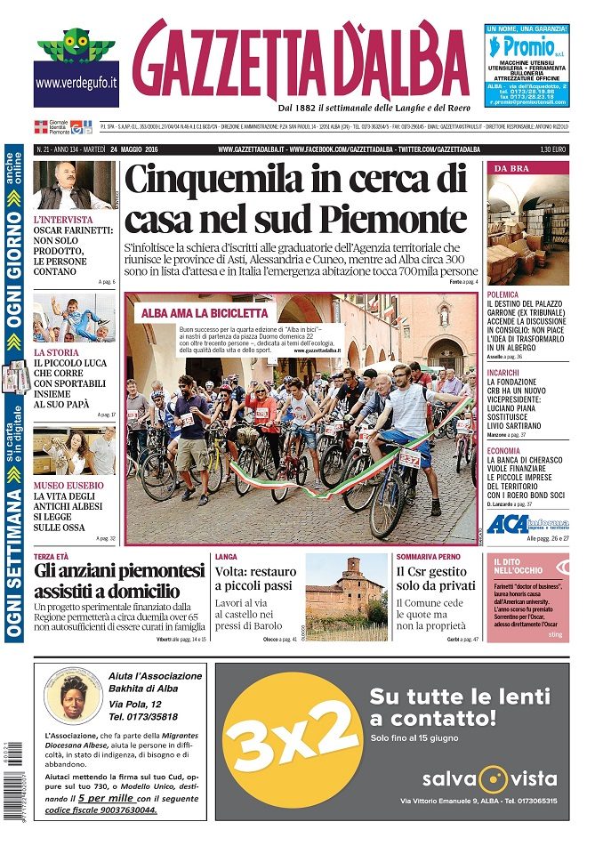 La copertina di Gazzetta d’Alba del 10 maggio 2016