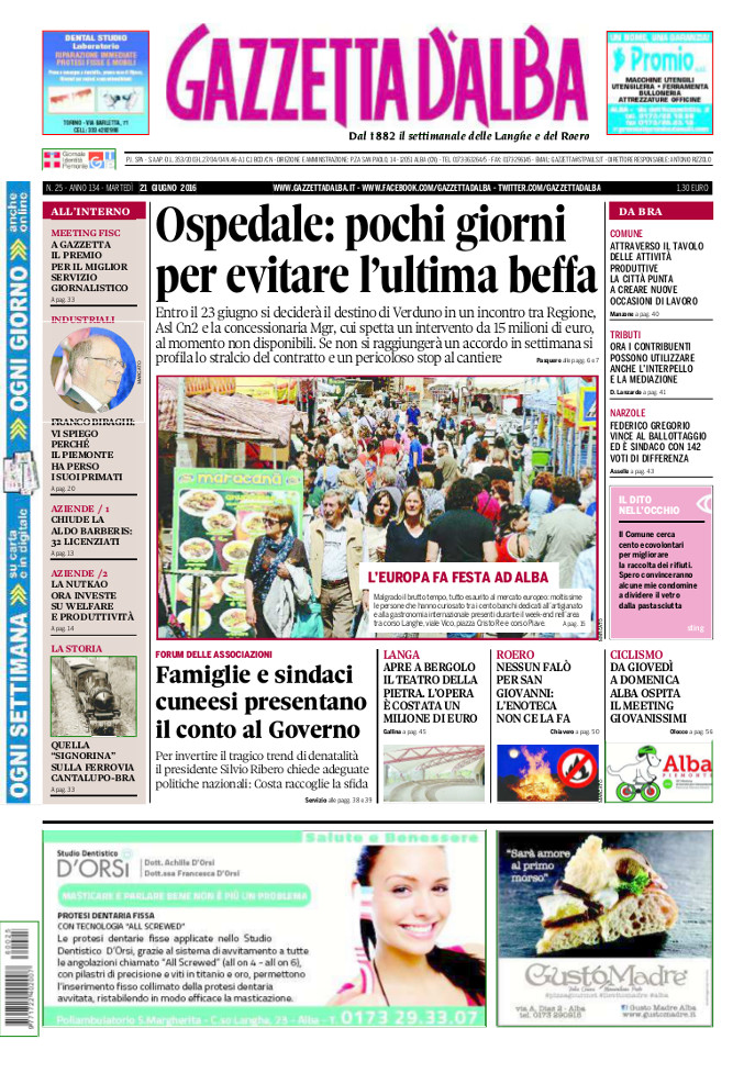 La copertina di Gazzetta d’Alba del 14 giugno 2016 2