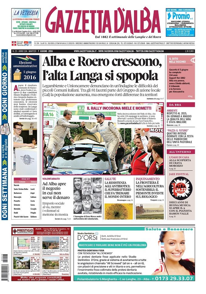 La copertina di Gazzetta d’Alba del 7 giugno 2016