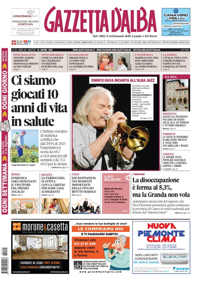 La copertina di Gazzetta d’Alba del 14 giugno 2016