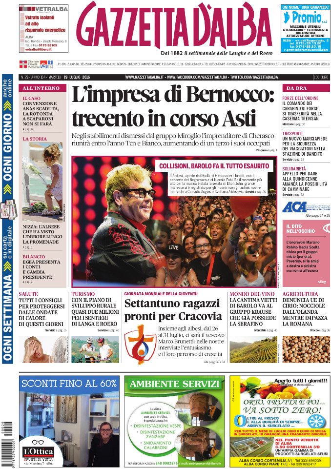 La copertina di Gazzetta d’Alba del 19 luglio