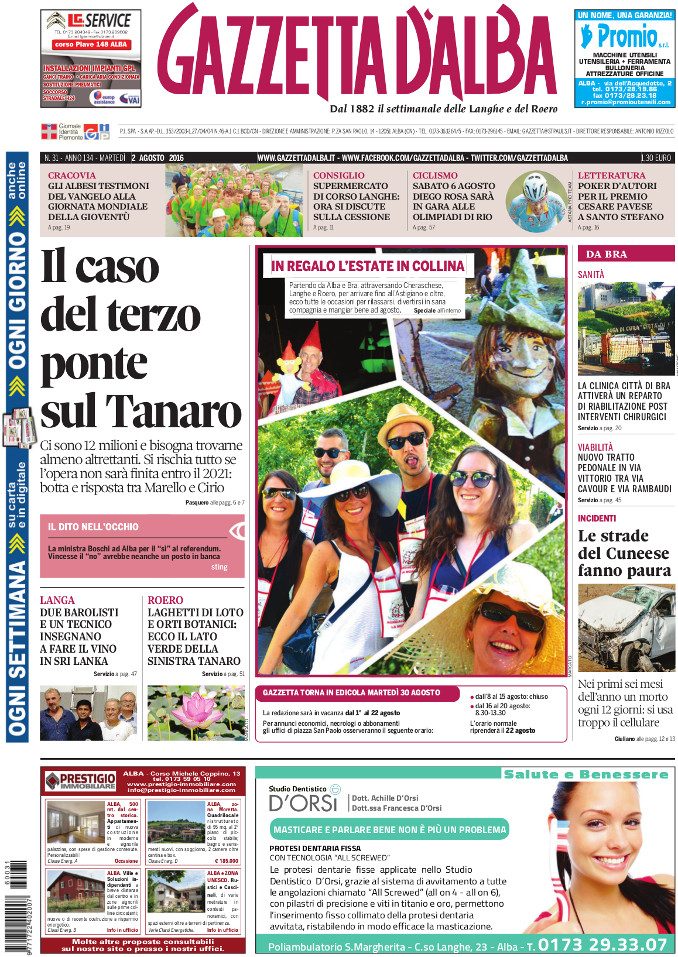 La copertina di Gazzetta d’Alba in edicola martedì 2 agosto