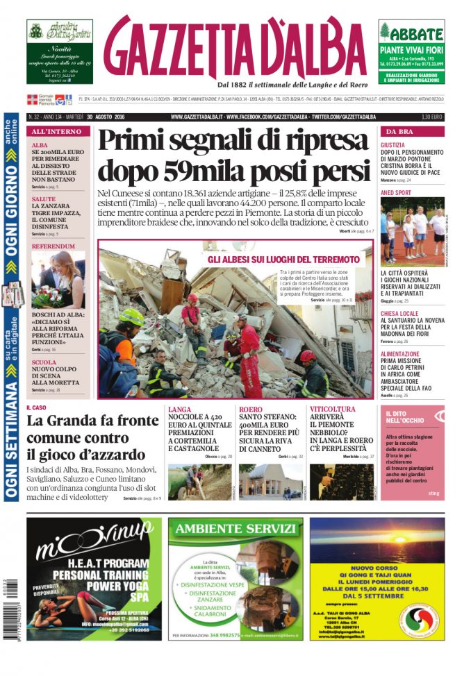 La copertina di Gazzetta d’Alba in edicola martedì 30 agosto