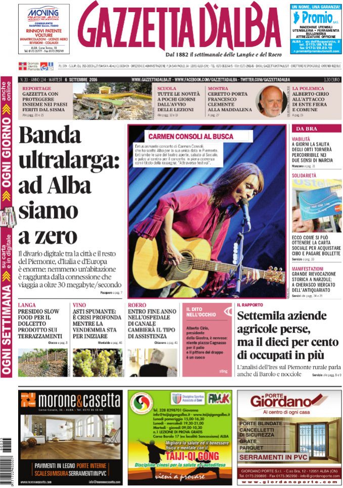 La copertina di Gazzetta d’Alba in edicola martedì 6 settembre