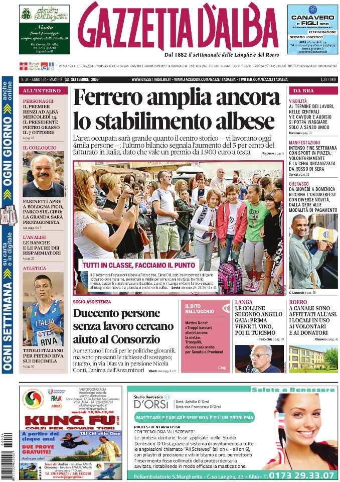 La copertina di Gazzetta d’Alba in edicola martedì 13 settembre