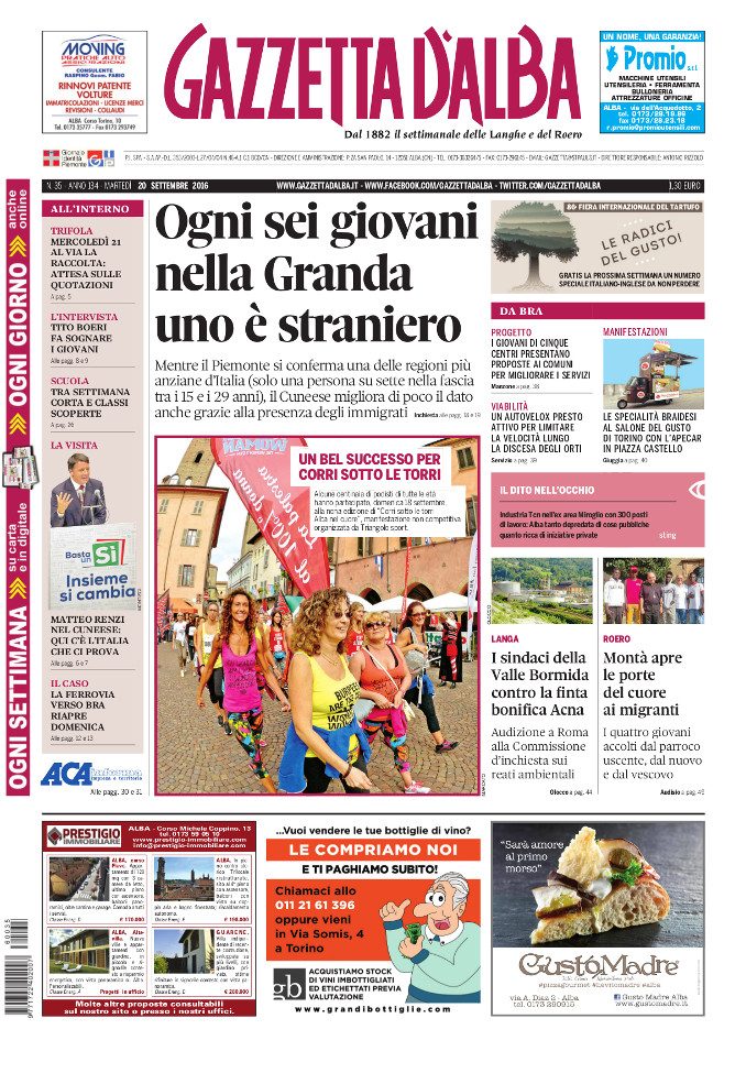 La copertina di Gazzetta d’Alba in edicola martedì 20 settembre