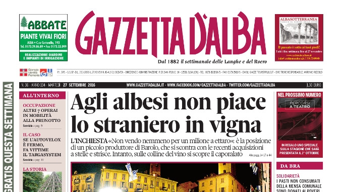La copertina di Gazzetta d’Alba in edicola martedì 27 settembre