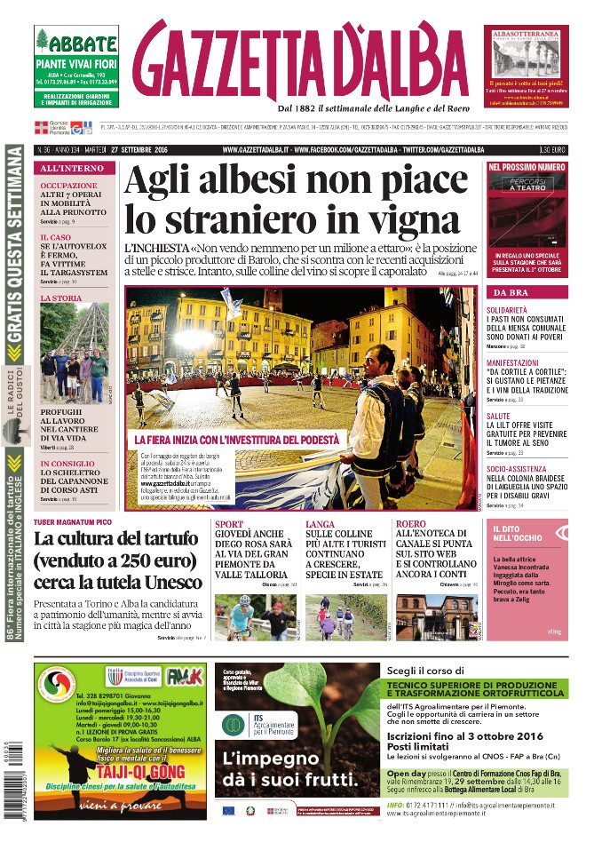 La copertina di Gazzetta d’Alba in edicola martedì 27 settembre