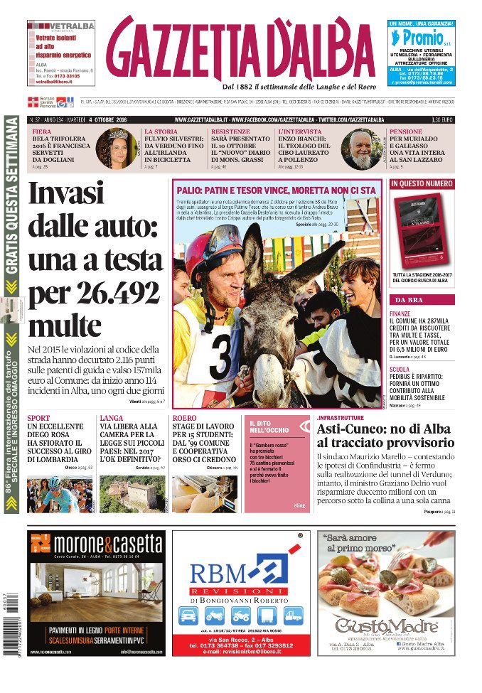 La copertina di Gazzetta d’Alba in edicola martedì 4 ottobre
