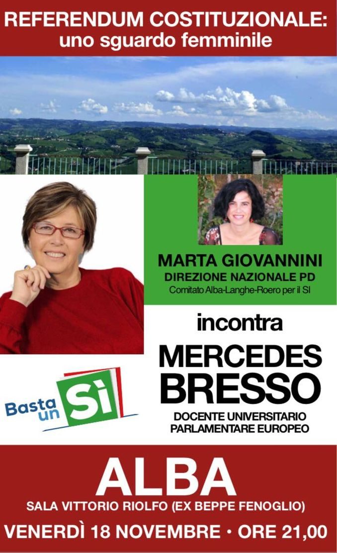 Sì al referendum, incontro ad Alba con Mercedes Bresso e Marta Giovannini