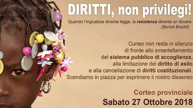 Anche a Cuneo, sabato, la manifestazione Diritti, non privilegi