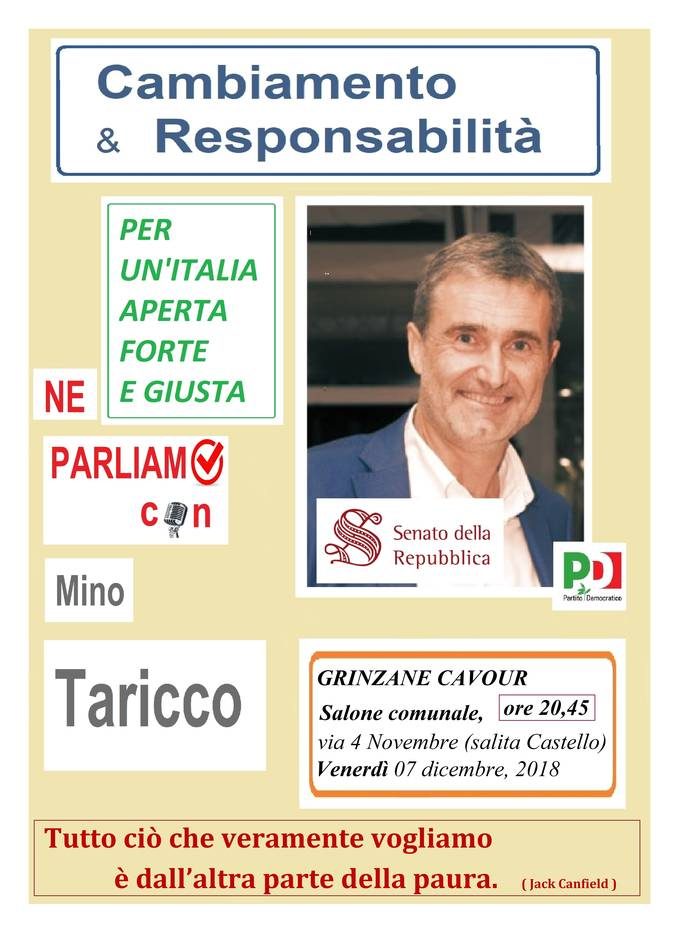 Arriva a Grinzane il ciclo di incontri del senatore Mino Taricco (Pd)