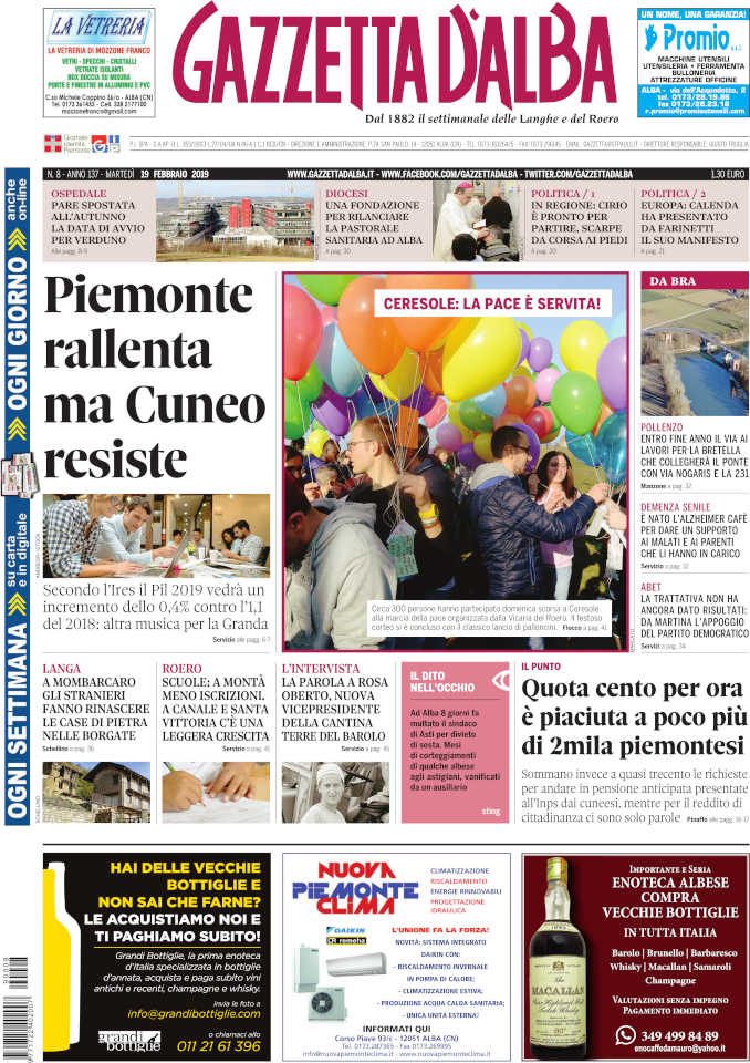 La copertina di Gazzetta d'Alba in edicola martedì 19 febbraio