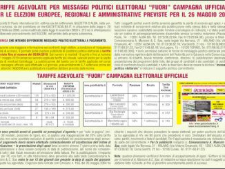 Tariffe agevolate per messaggi politici elettorali “fuori” campagna ufficiale per le elezioni europee, regionali e amministrative previste per il 26 maggio 2019 1