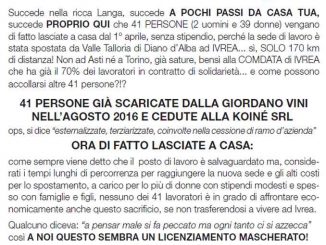 Giordano vini affida la gestione clienti a Comdata, 41 persone trasferite a Ivrea