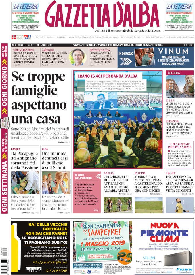 La copertina di Gazzetta d'Alba in edicola martedì 16 aprile