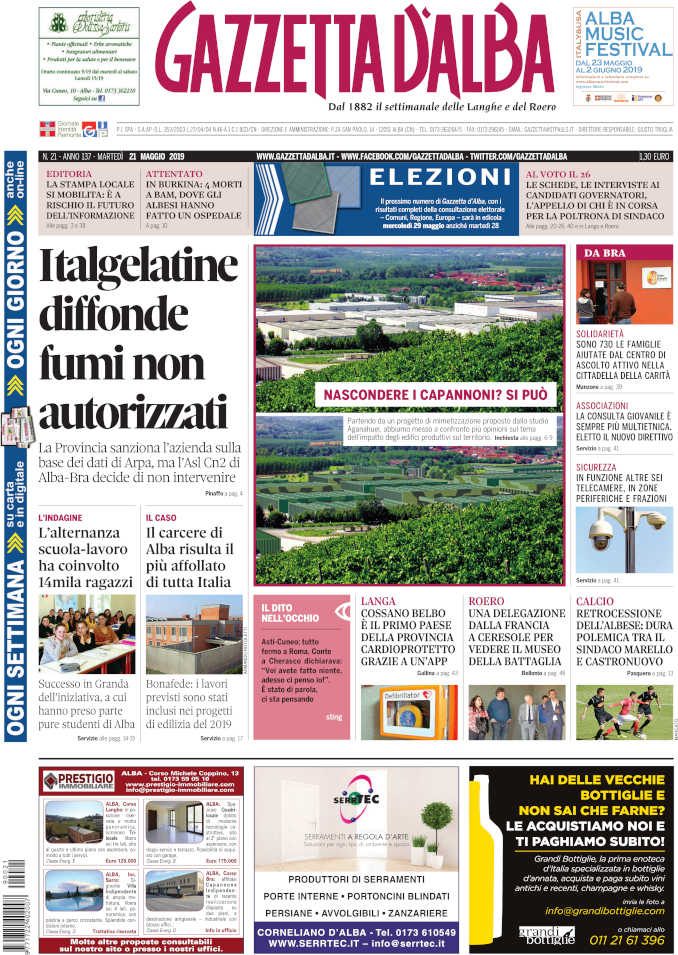 La copertina di Gazzetta d'Alba in edicola martedì 21 maggio