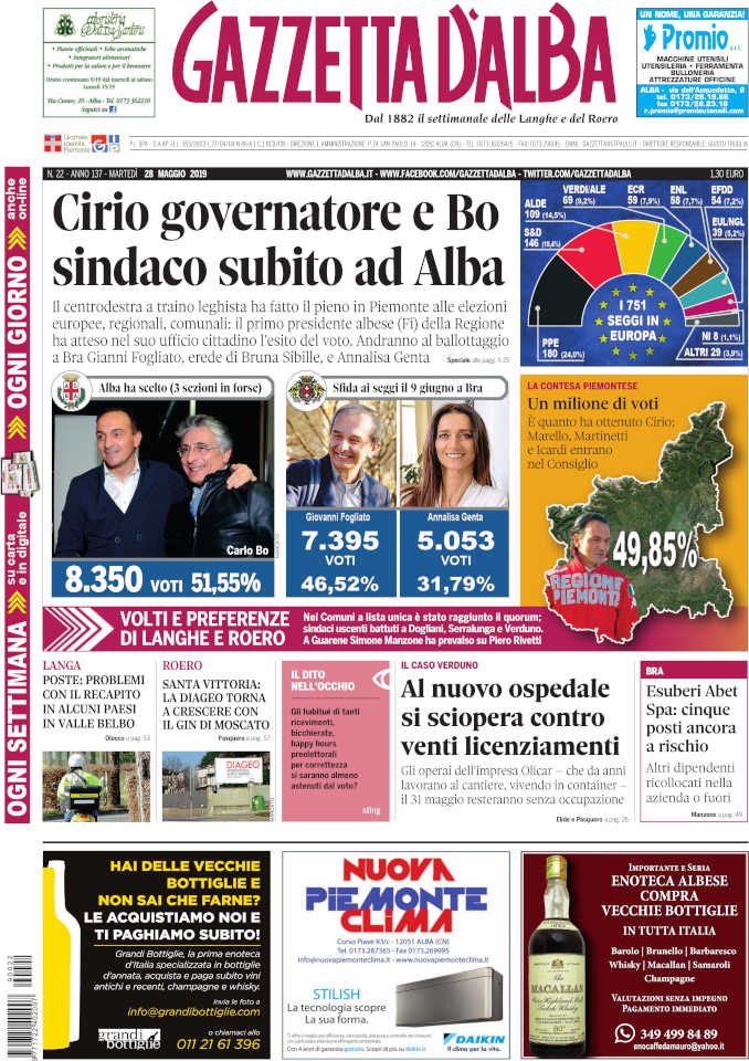 La copertina di Gazzetta d'Alba in edicola mercoledì 29 maggio