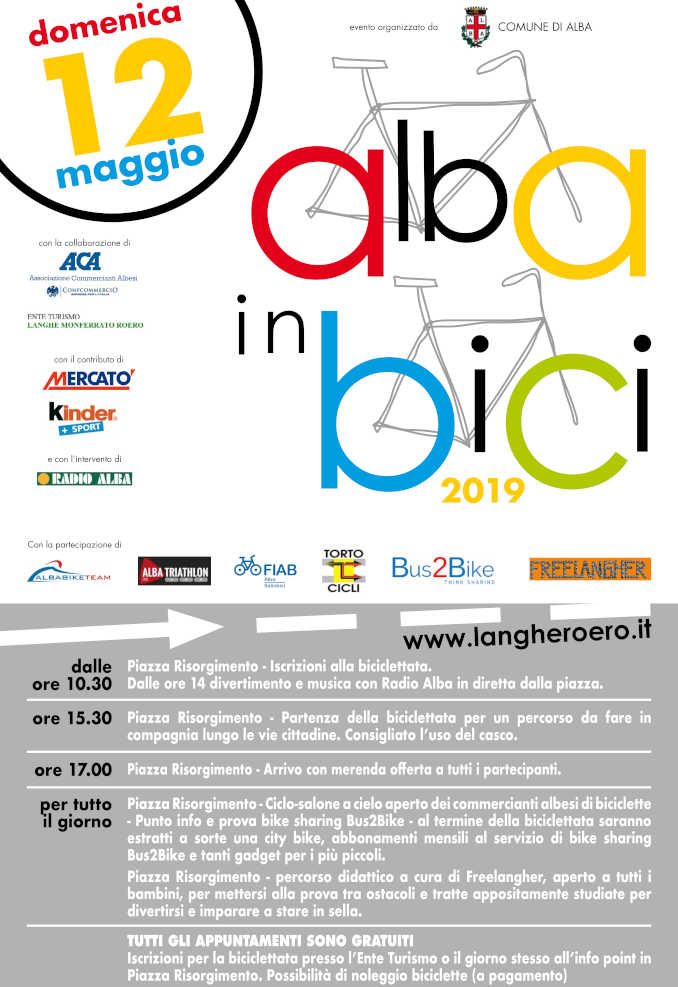 Alba in bici, domenica 12 maggio, dalle 10.30 in piazza Risorgimento