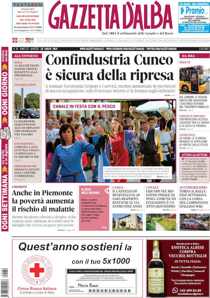 La copertina di Gazzetta d'Alba in edicola martedì 23 luglio