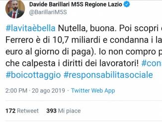 Davide Barillari (M5s) invita a boicottare la Ferrero che sfrutterebbe i lavoratori pagandoli 15 euro al giorno