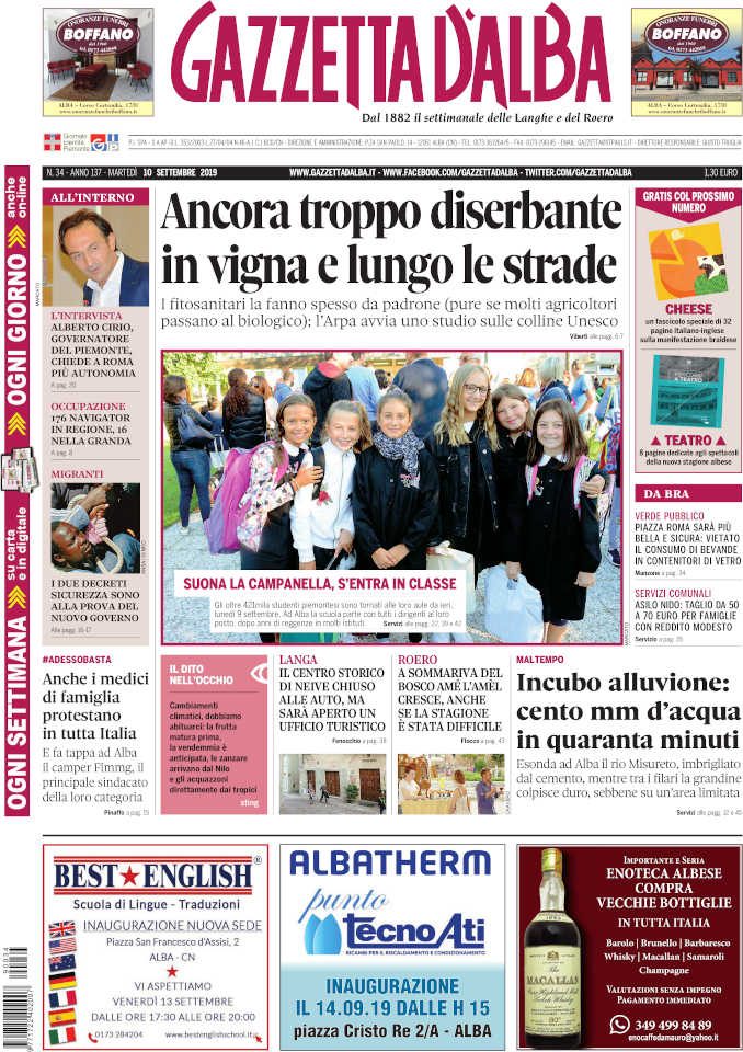 La copertina di Gazzetta d'Alba in edicola martedì 10 settembre