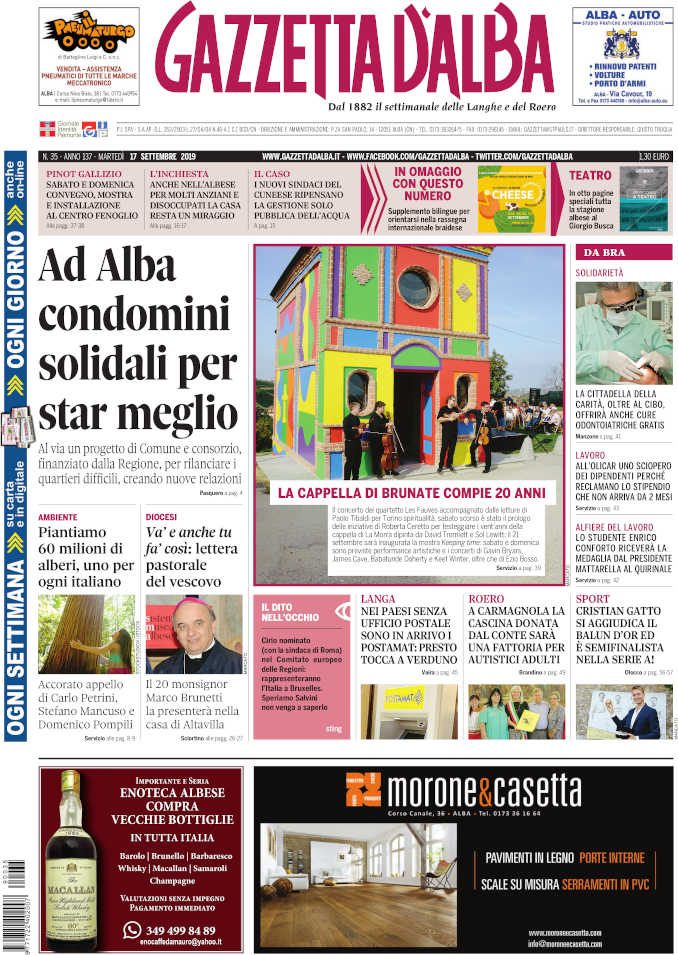 La copertina di Gazzetta d'Alba in edicola martedì 17 settembre 1