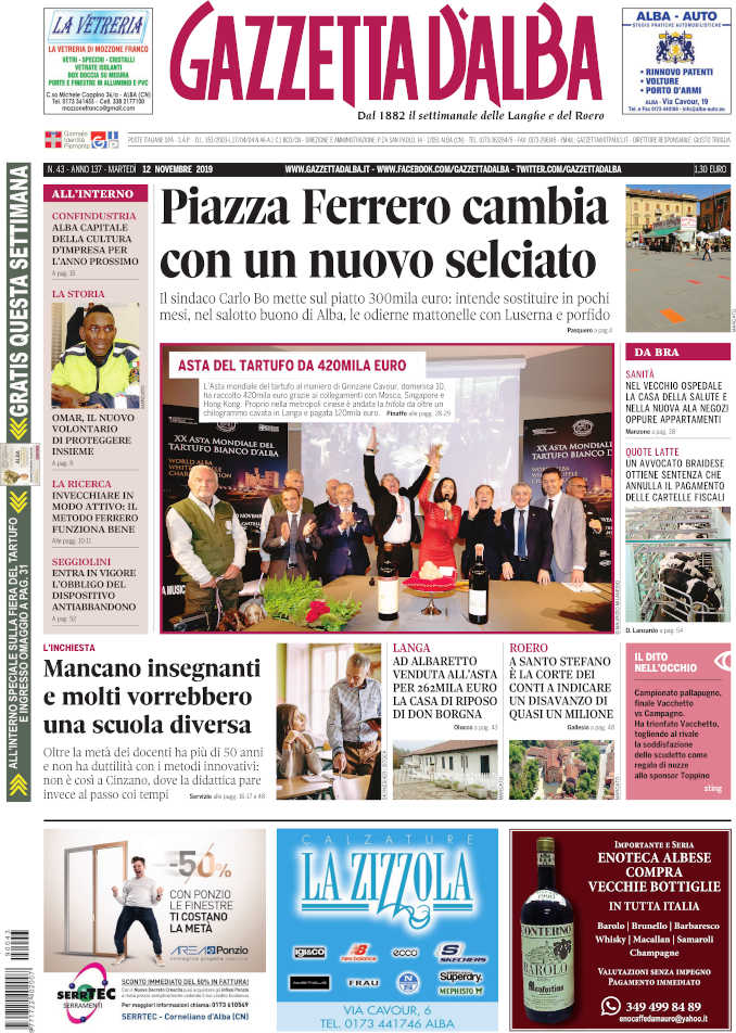 La copertina di Gazzetta d’Alba in edicola martedì 12 novembre - http://gazzettadalba.it/