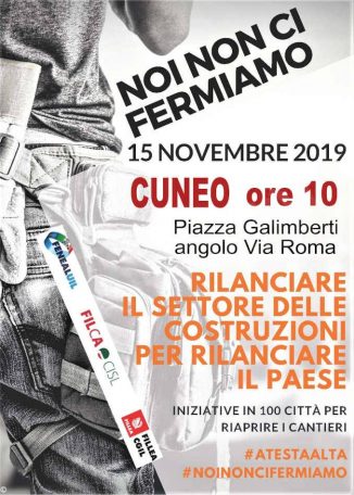Domani il settore delle costruzioni manifesta in piazza Galimberti a Cuneo