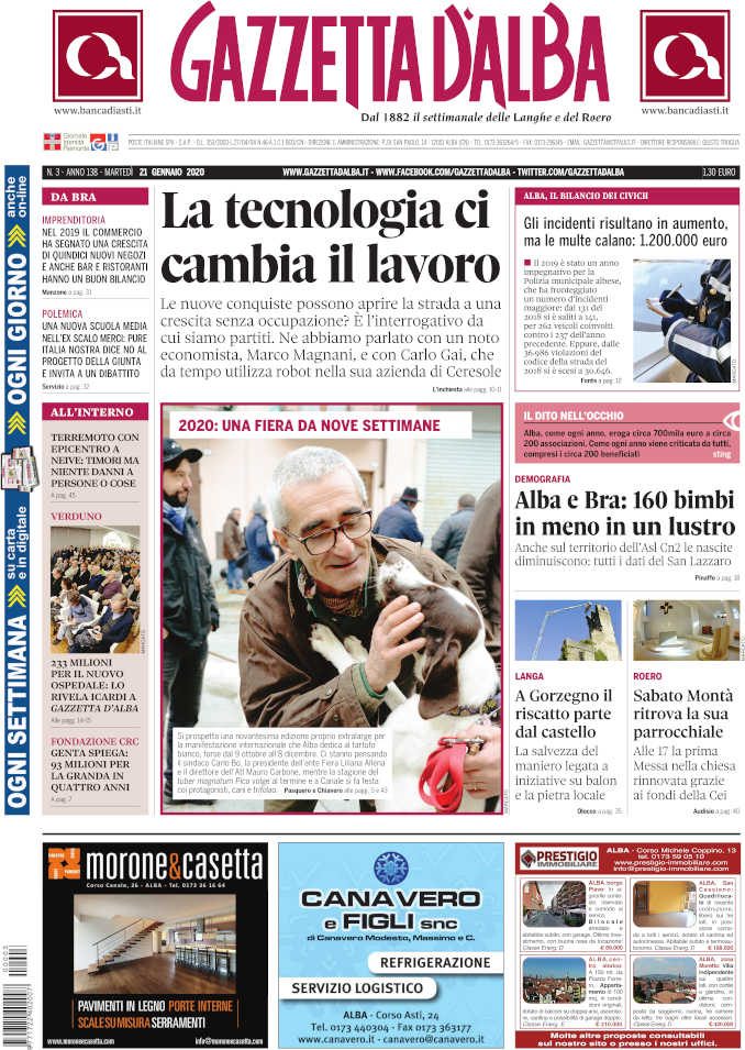 La copertina di Gazzetta d’Alba in edicola martedì 21 gennaio