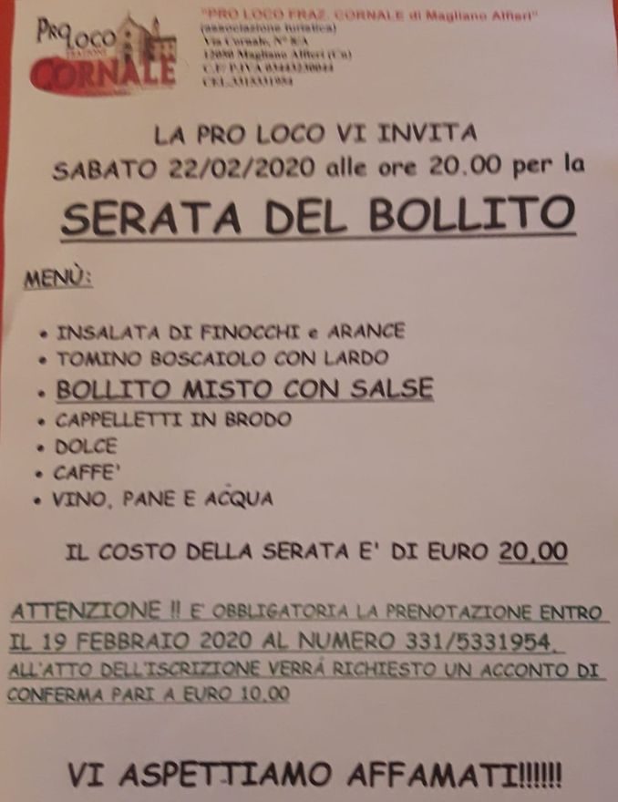 Appuntamento con il bollito misto a Cornale