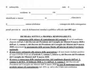 Coronavirus: ecco il nuovo modello per l'autodichiarazione in caso di spostamenti