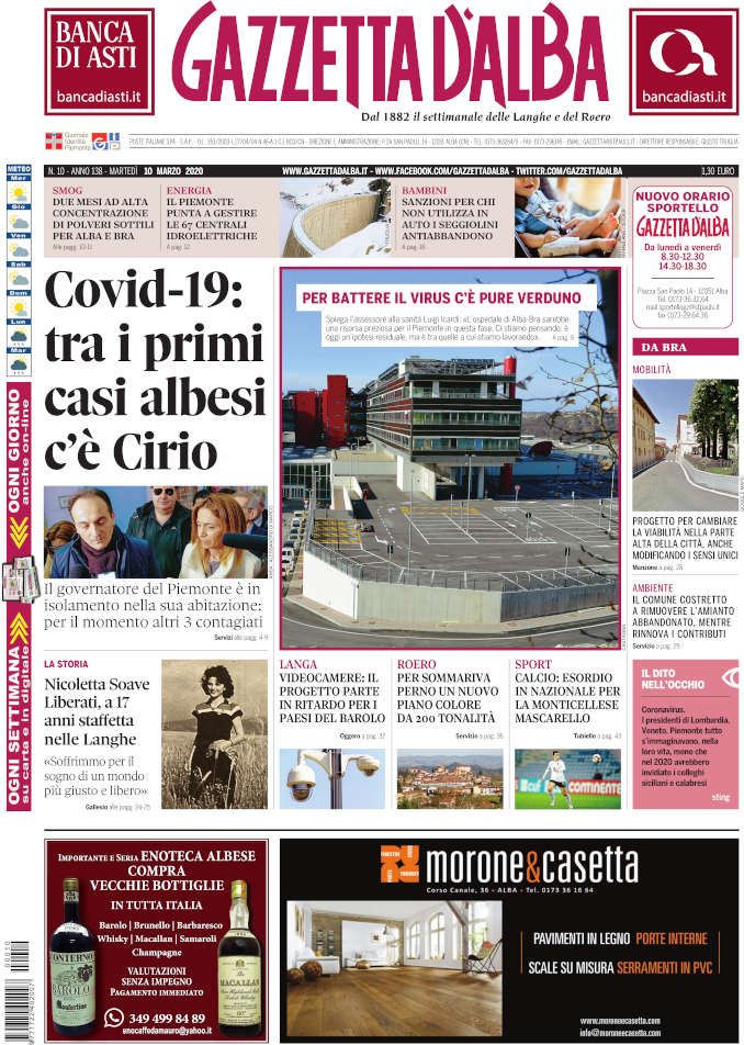 La copertina di Gazzetta d’Alba in edicola martedì 10 marzo
