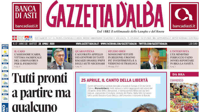 La copertina di Gazzetta d’Alba in edicola martedì 28 aprile