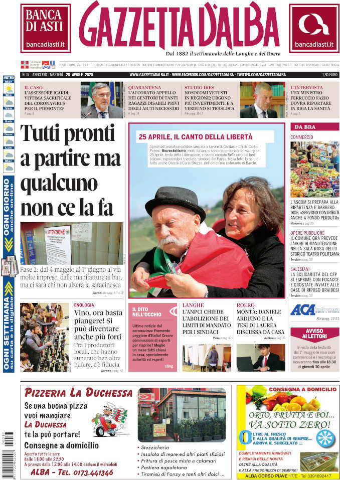 La copertina di Gazzetta d’Alba in edicola martedì 28 aprile