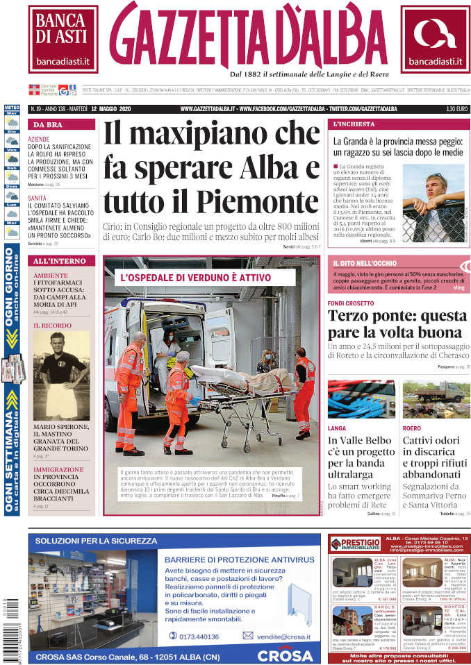 La copertina di Gazzetta d’Alba in edicola martedì 12 maggio