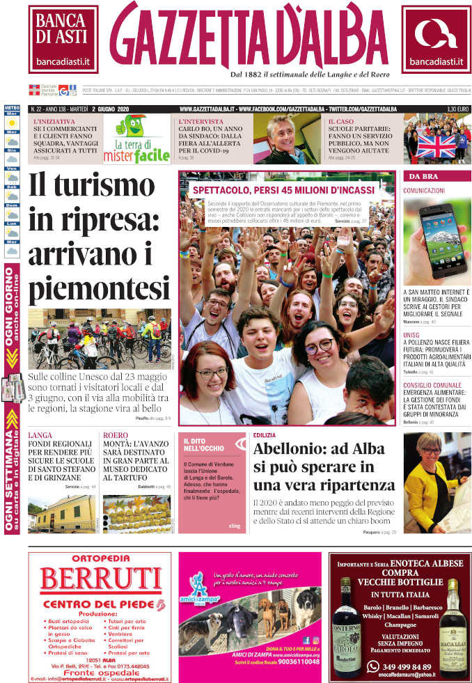 La copertina di Gazzetta d’Alba in edicola lunedì 1° giugno