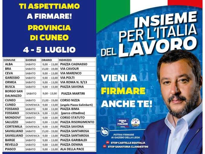 Oggi i gazebo della Lega raccolgono firme contro il Governo