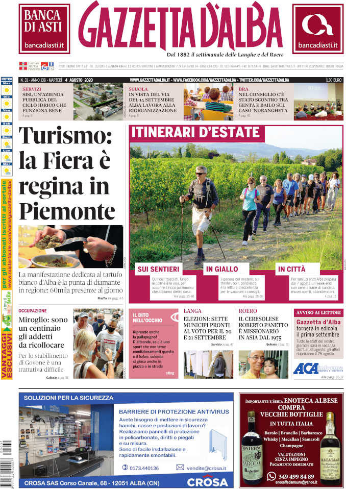 La copertina di Gazzetta d’Alba in edicola sabato 1° agosto