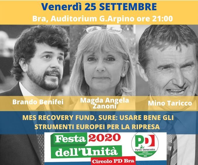 Festa dell’unità a Bra, stasera una conferenza sui fondi per la ripartenza