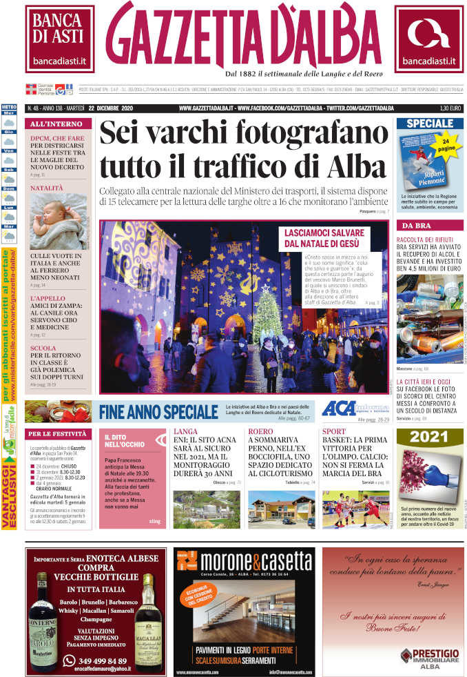 La copertina di Gazzetta d’Alba in edicola martedì 22 dicembre