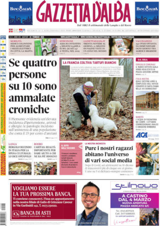 La copertina di Gazzetta d’Alba in edicola martedì  23 febbraio