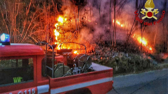 Incendio boschivo in località Lungaserra nel comune di Barge