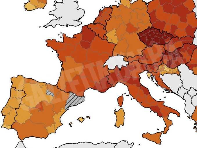 Covid: nelle mappe europee anche il Piemonte si colora di rosso scuro