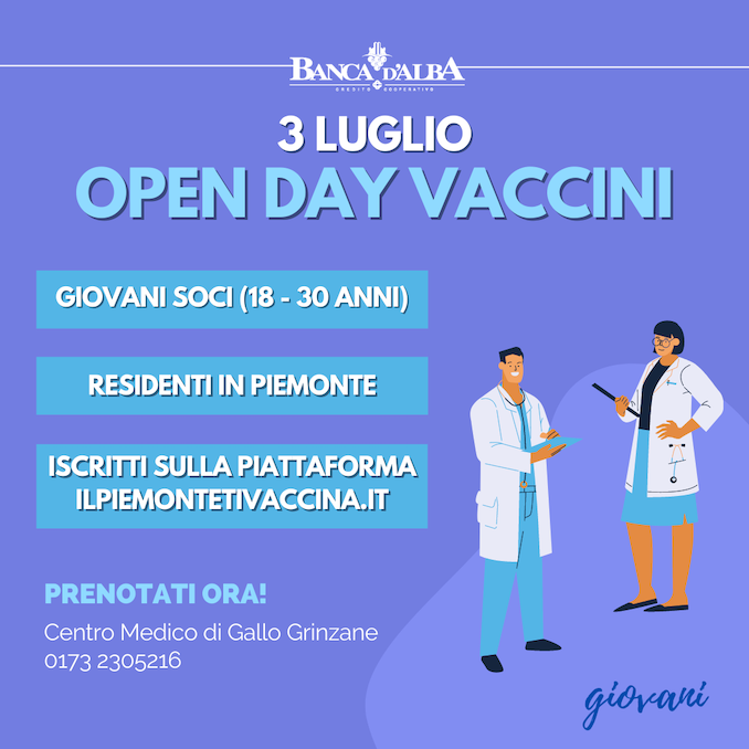 Banca d’Alba sabato 3 luglio vaccina i giovani soci