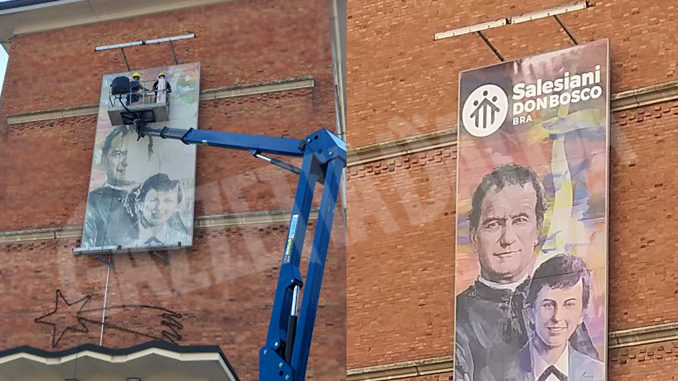 Salesiani di Bra: restaurato il quadro di don bosco sulla facciata dell’istituto