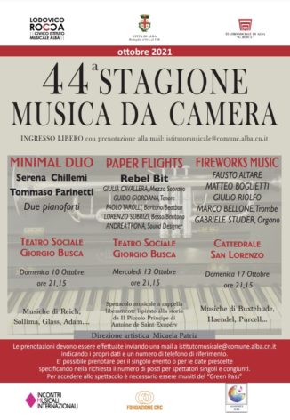 Alba: domenica 10 ottobre parte la 44ª Stagione di Musica da Camera a cura del Civico Istituto Musicale 1
