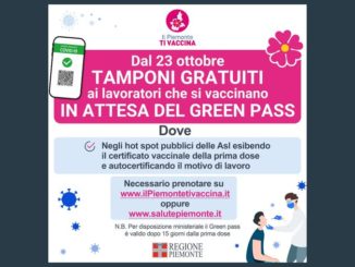 Da domani in Piemonte tampone gratuito per i lavoratori in attesa del green pass dopo la prima dose di vaccino