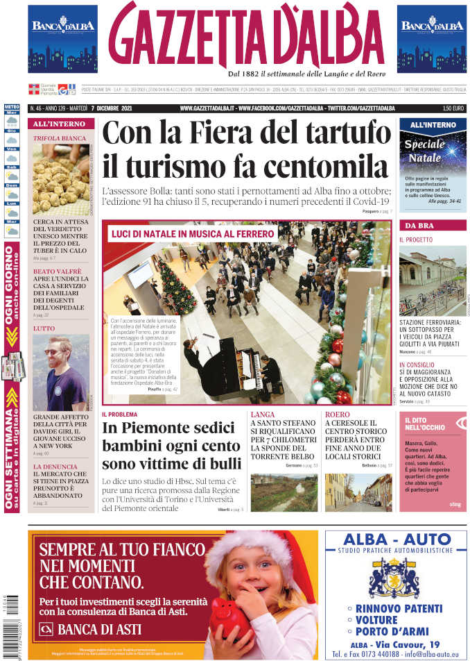 La copertina di Gazzetta d’Alba in edicola martedì 7 dicembre